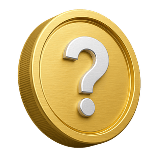 Élément décoratif sur la page FAQ : pièce d’or 3D avec un point d’interrogation